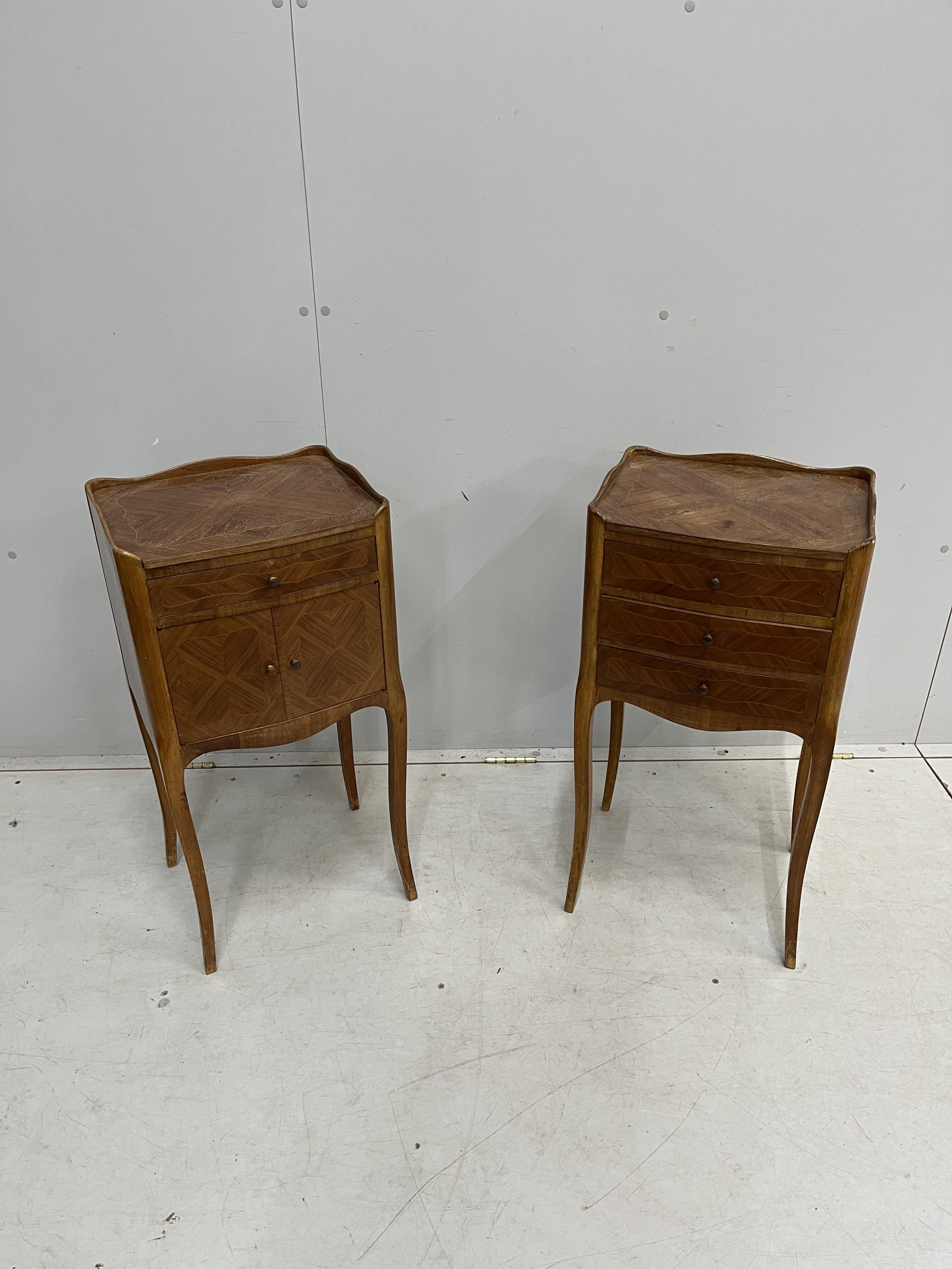 A pair of French kingwood bedside chests, width 36cm, depth 30cm, height 74cm